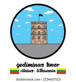 Circle Icon Linie Gediminas Tower. Vektorgrafik