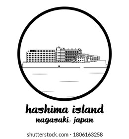 Línea de icono circular Isla Hashima.Ilustración vectorial