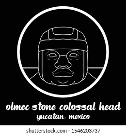 Circle icon line Olmec stone Colossal Head. vector illustration