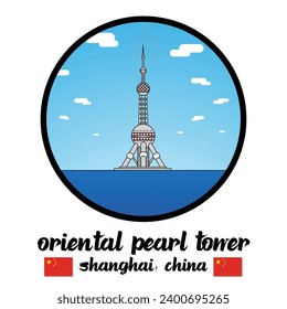 Línea de icono circular Torre Perla Oriental. ilustración vectorial
