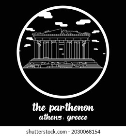 Circle icon line The Parthenon. Vector illustration