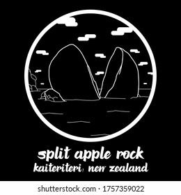 Circle Icon line Split Apple Rock. Vector Illustration