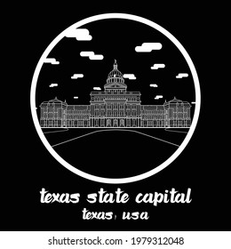 Línea de icono circular Capital Estatal de Texas. ilustración vectorial