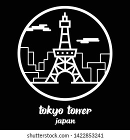 Circle icon line tokyo tower. vector illustration