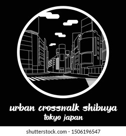 Circle icon line Urban Crosswalk Shibuya Tokyo Japan. vector illustration
