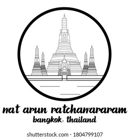 Circle Icon line Wat Arun Ratchawararam. Vector illustration