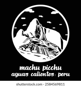 Circle Icon Machu Picchu. Vector illustration