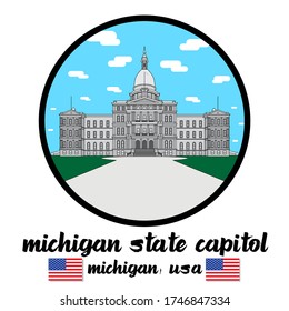 Circle Icon Michigan State Capitol. Vector illustration.