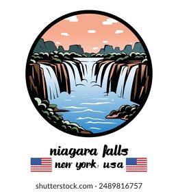 Circle Icon Niagara Falls America. Vector illustration
