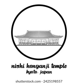 Circle Icon Nishi Honganji Temple. Vector illustration