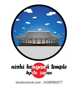 Circle Icon Nishi Honganji Temple. Vector illustration