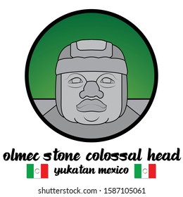 Circle icon Olmec stone Colossal Head. vector illustration