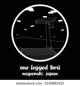 Circle Icon One Legged Torii. Ilustración vectorial