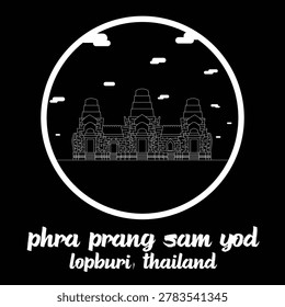 Circle Icon Phra Prang Sam Yod. Vector illustration. not ai