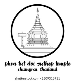 Círculo Ícone Phra Tat Doi Suthep Temple. Ilustração vetorial