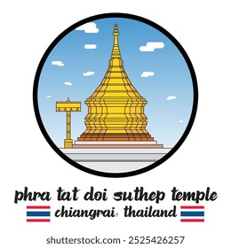 Círculo Ícone Phra Tat Doi Suthep Temple. Ilustração vetorial
