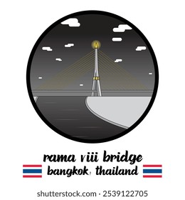 Circle Icon Rama VIII Bridge. Vector Illustration