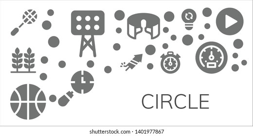 circle icon set. 11 filled circle icons.  Simple modern icons about  - Racket, Lights, Wheat, Fireworks, Basketball, Stopclock, panorama 360 , Clocks, Light, Tachometer, Play