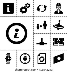Circle icon. set of 13 filled circle icons such as whirligig, gear, son and father, reload, update, doctor, camera focus, info, wrist watch, rank, apple target