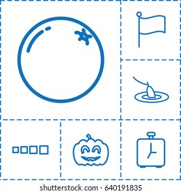 Circle icon. set of 6 circle outline icons such as orange, pumpkin haloween, fishing, alarm, loading