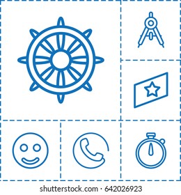 Circle icon. set of 6 circle outline icons such as call, compass, helm, rank, smile