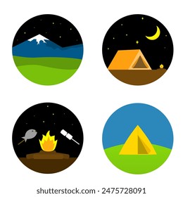 Circle icon set of camping holiday on summer season isolated on white background