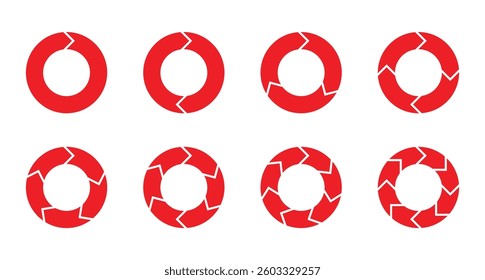 Circle icon set showing red segmented rings with cracked and divided sections.
