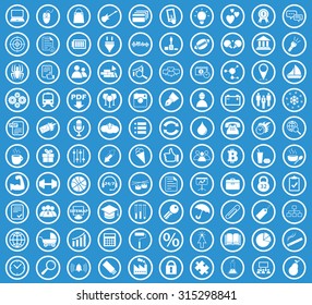 Circle icon set, simple white image on blue background