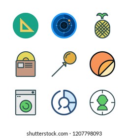 circle icon set. vector set about pineapple, target, radar and compact disc icons set.