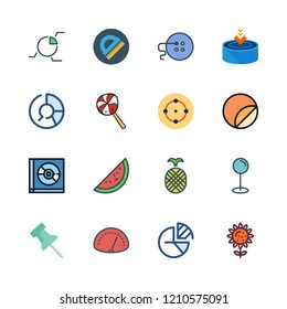 circle icon set. vector set about pineapple, protractor, drop and speedometer icons set.