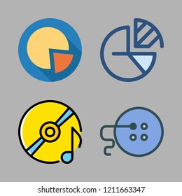 circle icon set. vector set about pie chart, compact disc and button icons set.