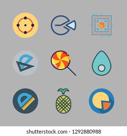 circle icon set. vector set about lollipop, pineapple, pin and pie chart icons set.