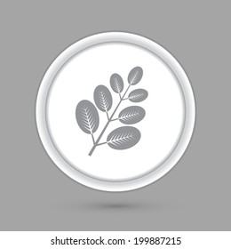 circle icon with a shadow. branch with leaves. the symbol of biology