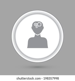 circle icon with a shadow, man thinks, the gears in head