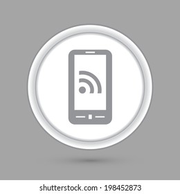 circle icon with a shadow, smartphone with the symbol rss