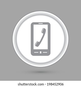 circle icon with a shadow, smartphone with the symbol telephone handset