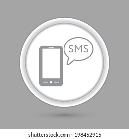 circle icon with a shadow, smartphone with the symbol of  cloud of sms dialogue