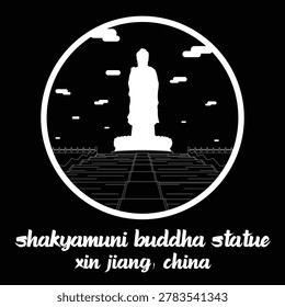 Circle Icon Shakyamuni Buddha Statue. Vector illustration. not ai