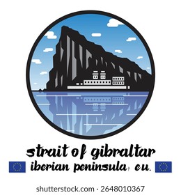 Circle Icon Strait of Gibraltar. Vector Illustration