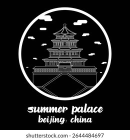 Circle Icon Summer Palace. Vector Illustration