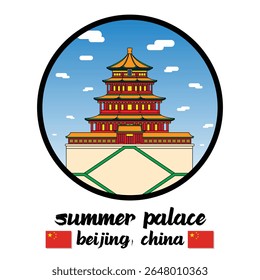 Circle Icon Summer Palace. Vector Illustration