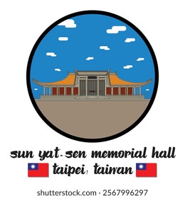 Circle Icon Sun Yat-Sen Memorial Hall. Vector Illustration
