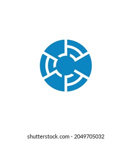 Plantilla de vectores de iconos de círculo, diseño de logotipos satelitales de conexiones de red galáctica, tecnología de concepto espacial, 