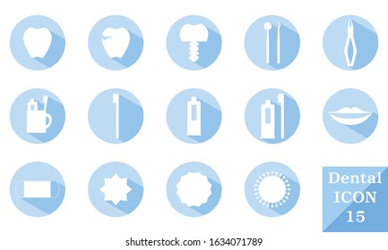 Circle icons with blue shadows, dental icons set