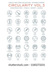 Circle Icons Collection - Construction, Tools, Sport and Games