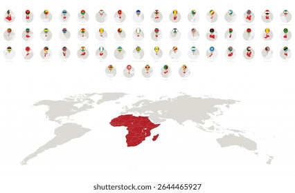 Circle Icons with Flags and Maps of African Countries, Alphabetically Sorted. Vector Collection