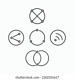 Iconos de círculo sobre fondo blanco. Monitorear, compartir, conectar, RSS y vincular iconos.