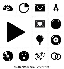 Circle icons. set of 13 editable filled circle icons such as orange, surprised emot, love letter, disc on fire, cd, play, pie chart, engagement rings, golf ball, compass