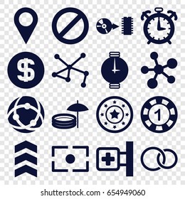 Circle icons set. set of 16 circle filled icons such as 1 casino chip, casino chip, medical cross, connection, rings, prohibited, disc, camera focus, dollar coin