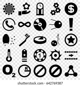 Circle icons set. set of 25 circle filled icons such as sunflower, call, needle button, toothbrush, 1 casino chip, honeycomb, prohibited, cd, eternity, temperature